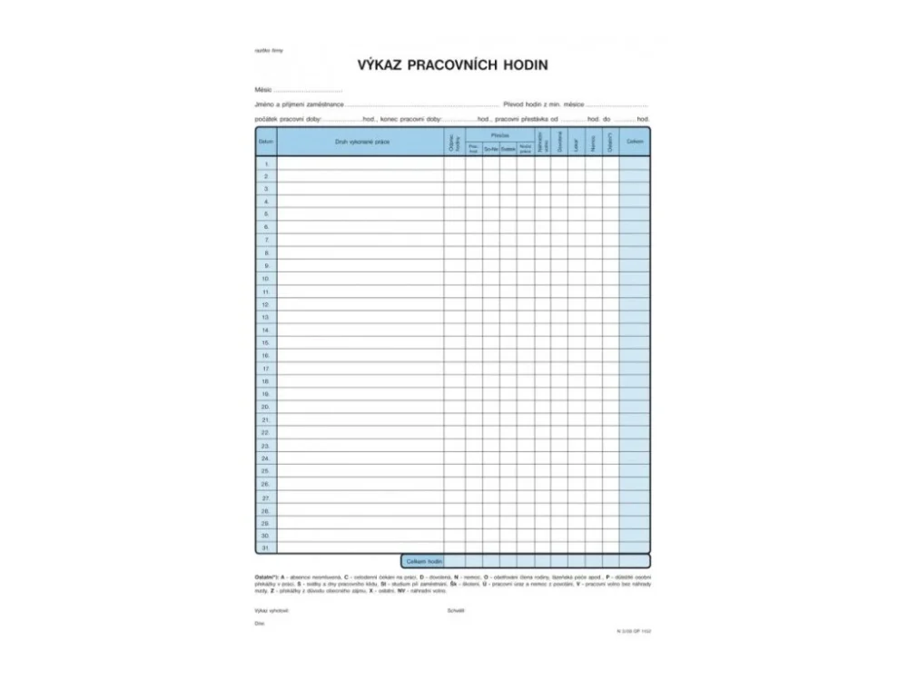 Must-Have Výkaz pracovních hodin A4 1152
