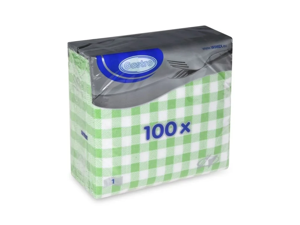 Ubrousky GASTRO 1-vrstvé 100ks zelené káro Hit Sezóny