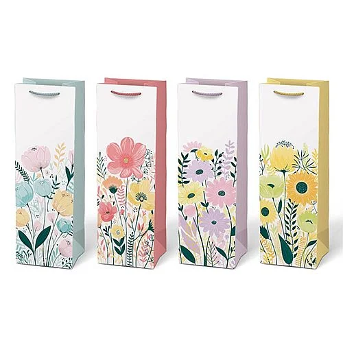 Dárková taška na láhev, 12 x 36 x 10 cm, mix květiny Jen Po Omezenou Doba