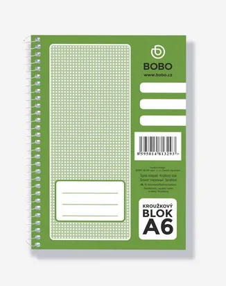 Kroužkový twin wire blok A6 Bobo - čtverečkovaný, boční spirála, 50 listů Originální