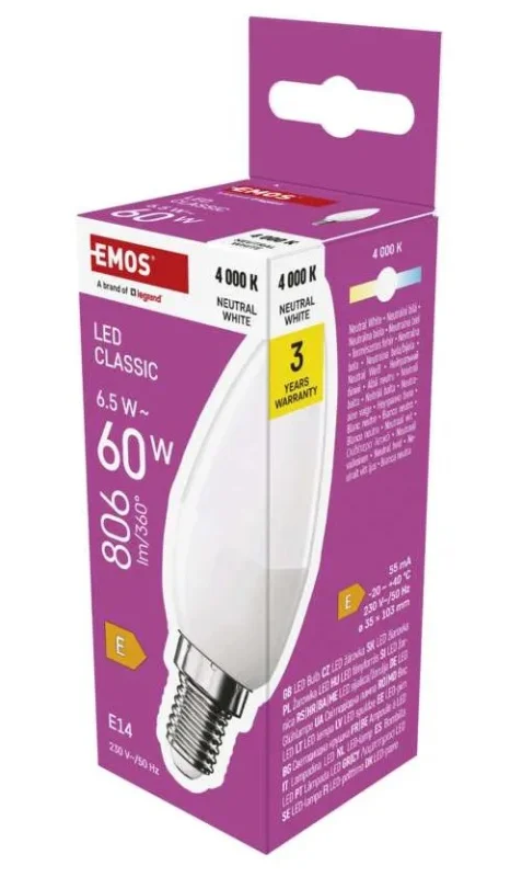 LED žárovka Classic - svíčka, 6,5 W, E14, neutrální bílá Pouze Dnes