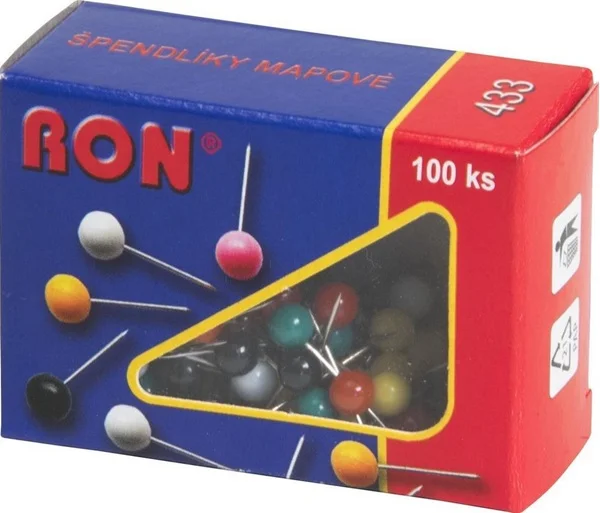 Mapový špendlík do nástěnky RON 433 - kulatá hlavička, mix barev, 100 ks Horká Nabídka