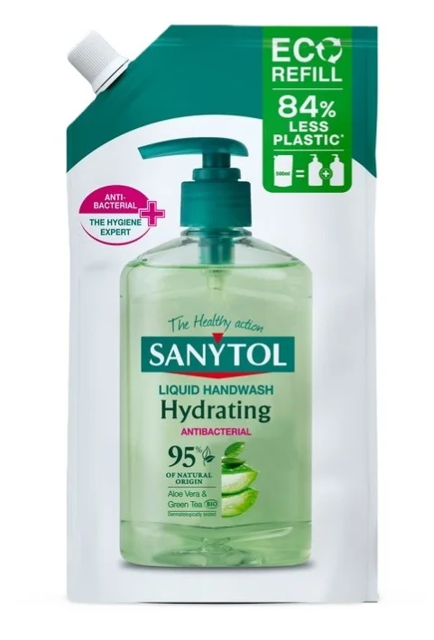 Cenová Bomba Náhradní náplň do dezinfekčního mýdla Sanytol - hydratující, aloe vera a zelený čaj, 500 ml