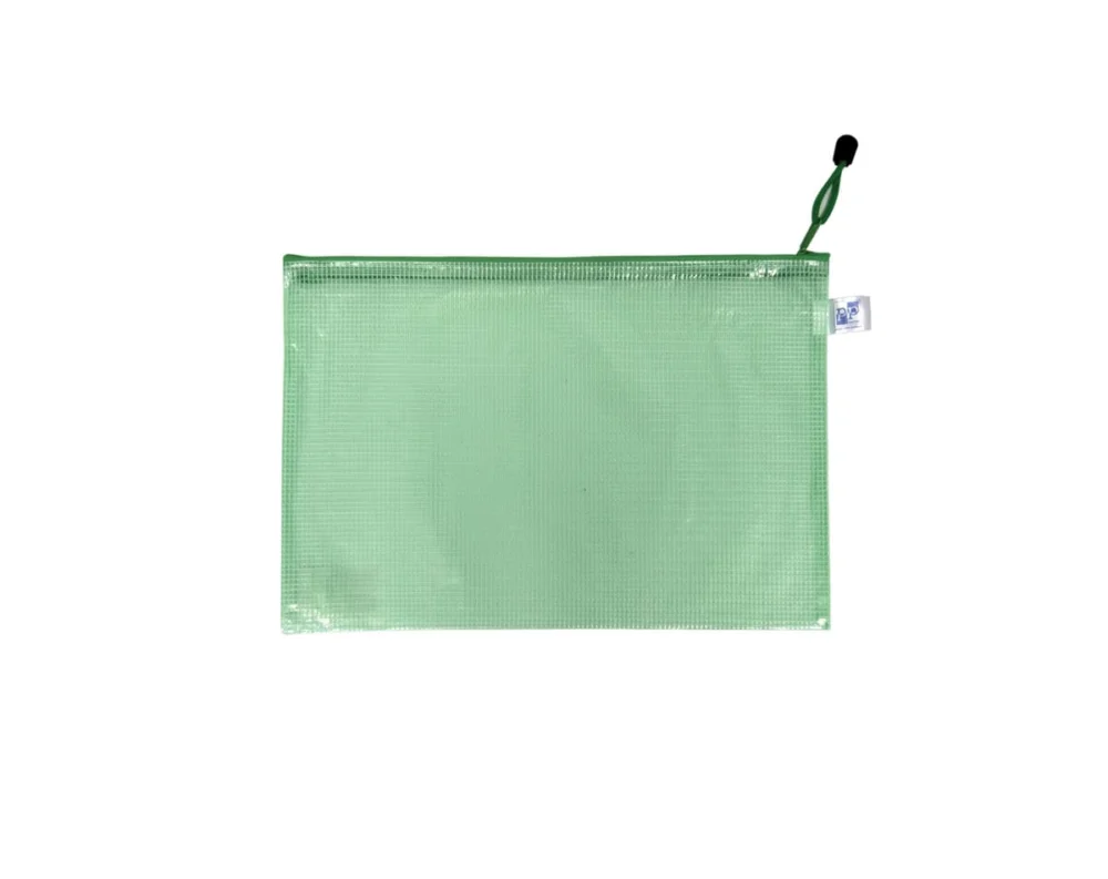 Must-Have Obálka s kovovým zipem A5 - síťovaná, plastová, zelená