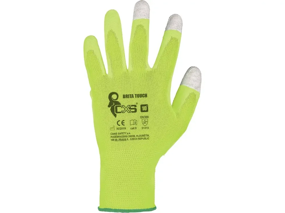 CXS rukavice BRITA TOUCH, máčené v PU, žluté vel. 9 Nejprodávanější