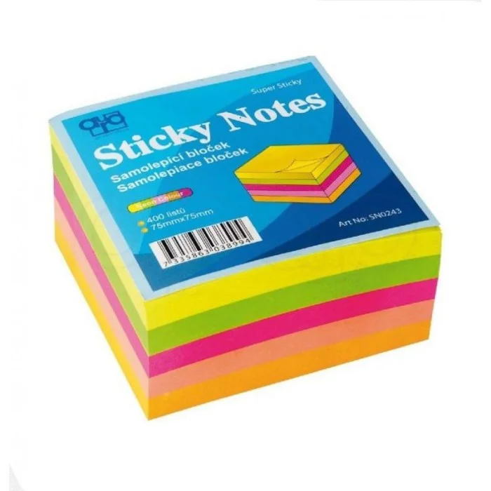 Bloček samolepicí Auro 75x75mm400 listů NEON 5 barev Objednat Nyní