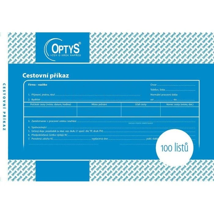 Cestovní příkazA5 100 listů Optys 1051 Super Cena