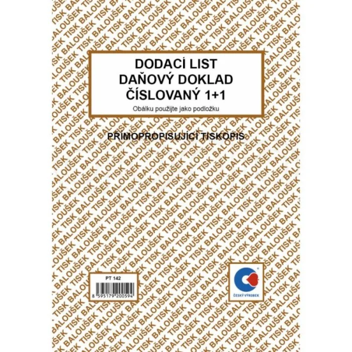 Dodací list A5NCR 50 listůčíslovaný BaloušekPT 142 Originální