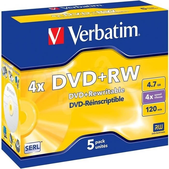 Časově Omezené DVD+RW 4.7 GB Verbatim krabička přepisovatelné 5 ks
