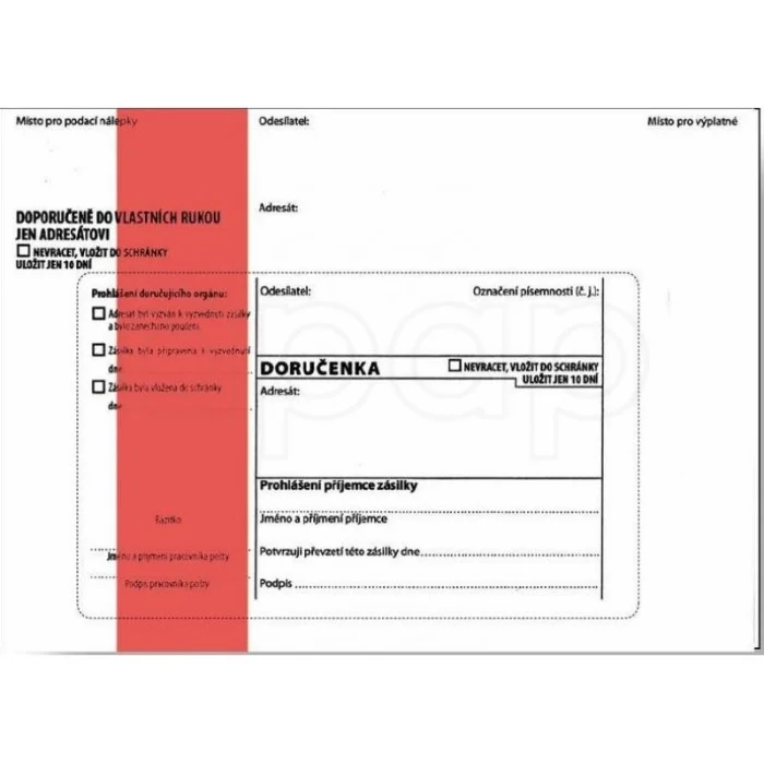 Autentický Obálka doručenka červenáB6 NCR 1 ks