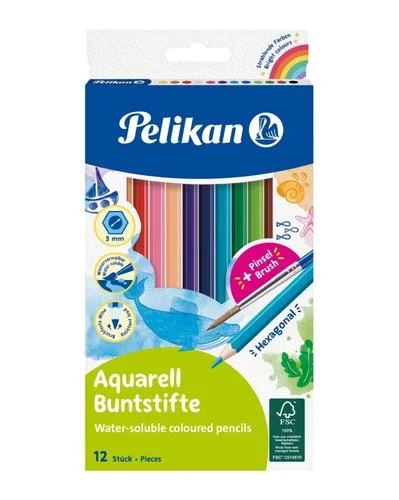 Vysoce Kvalitní Pelikan Pastelky akvarelové šestihranné 12barev