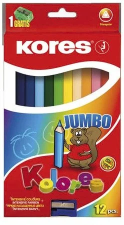 Cenový Hit Jumbo trojhranné pastelky 5mm, s jumbo ořezávátkem / 12 ks v krabičce