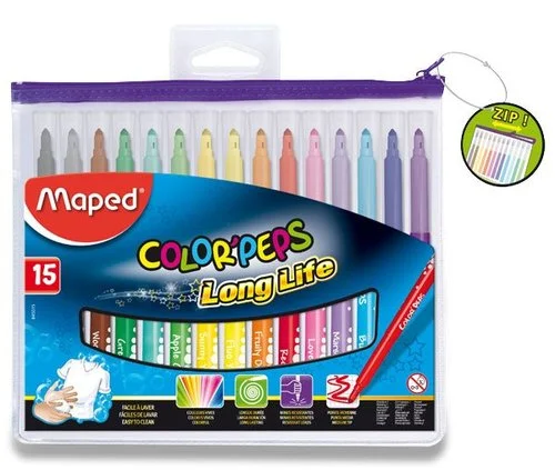 Dětské fixy MAPED Color´Peps, pouzdro na zip, 15 barev Značkový