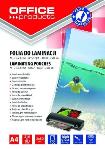 Značkový Office Products laminovací kapsy, A4, 2 x 80 µm, lesklé