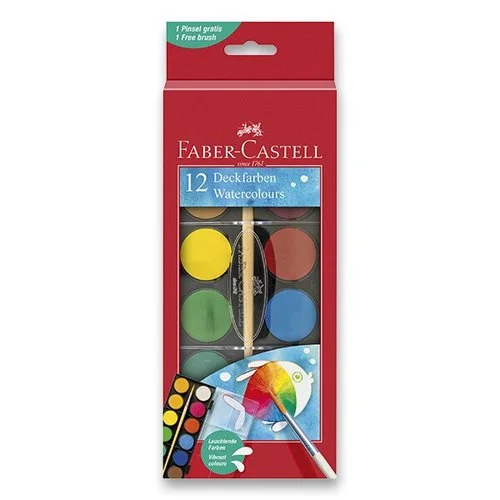 Novinka Vodové barvy Faber-Castell 12 barev, průměr 24 mm