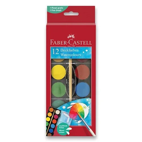 Vodové barvy Faber-Castell 12 barev, průměr 30 mm Značkový