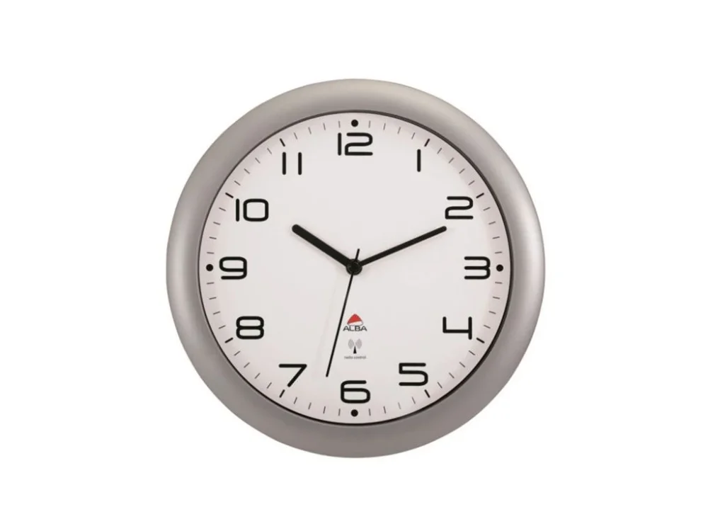 Značkový Nástěnné rádiem řízené hodiny Hornew,30 cm, stříb.