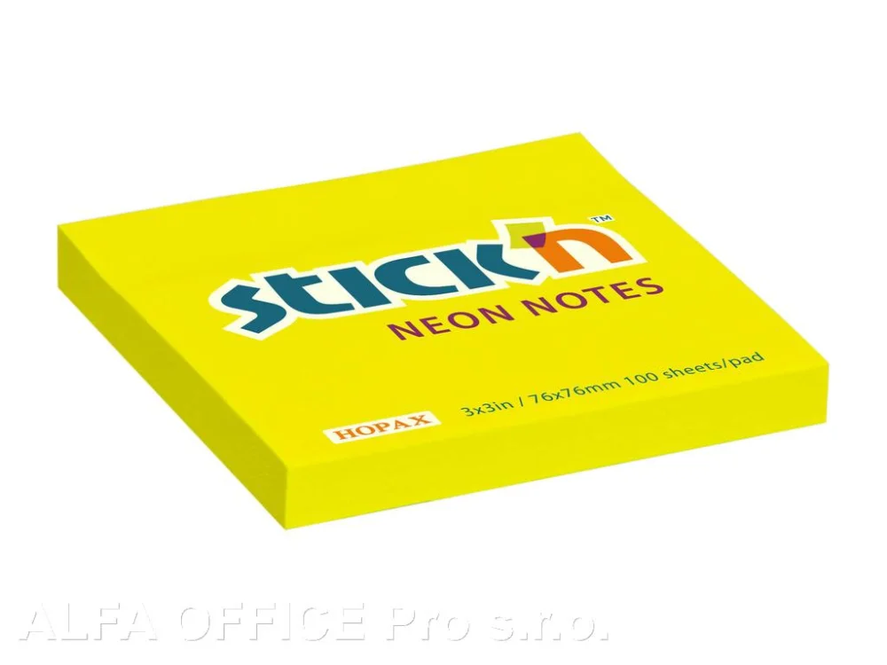 Samolepicí bločky Stick´n by Hopax - 76 x 76 mm / 100 lístků / neon žlutá Víkendová Akce