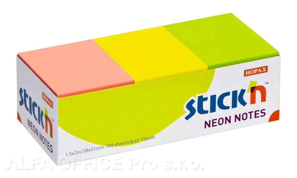 Samolepicí bločky Stick´n by Hopax barevné - 38 x 51 mm / 12 x 100 lístků / neonové barvy Oblíbený