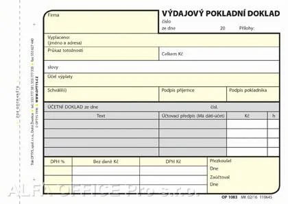 Cenová Bomba Optys 1083 výdajový pokladní doklad 100 listů NCR A6
