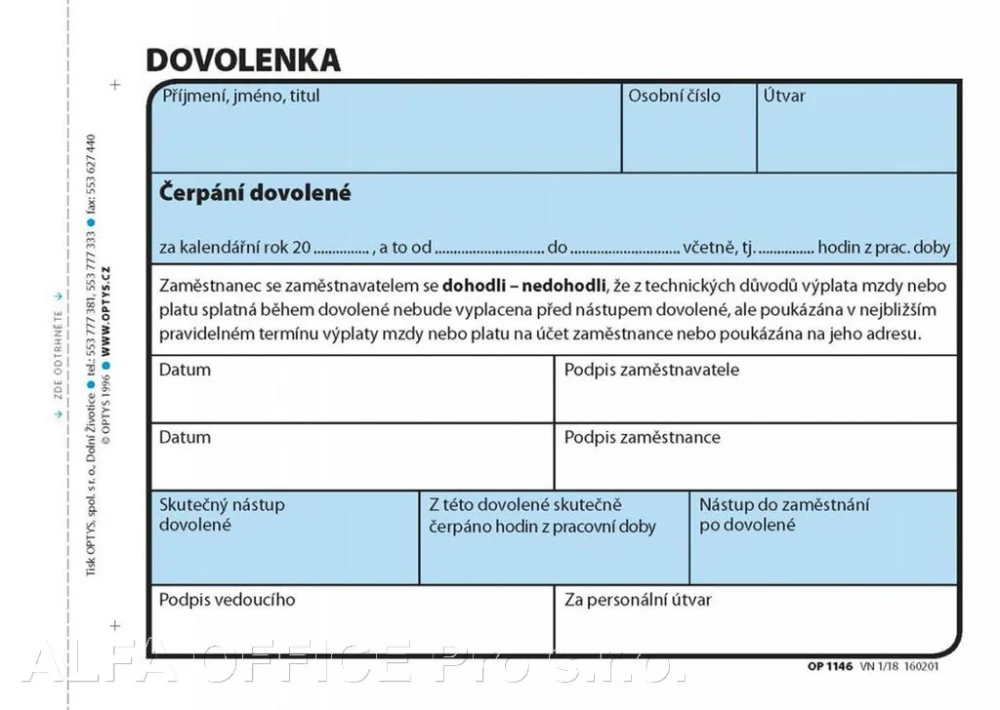 Cenový Hit Optys 1146 dovolenka 100 listů A6