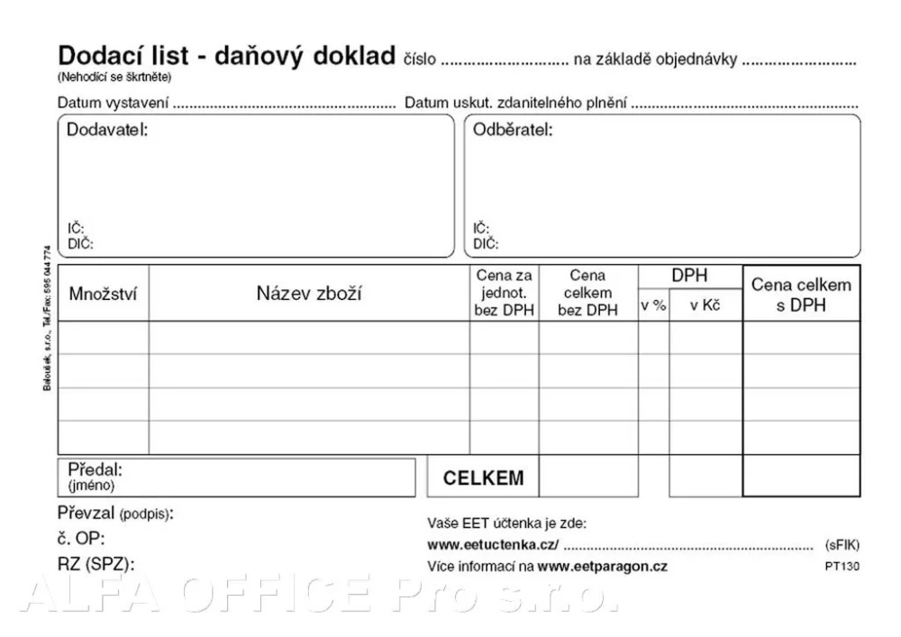 Časově Omezené Dodací list daňový doklad Baloušek A6 / 50 listů / NCR / PT130