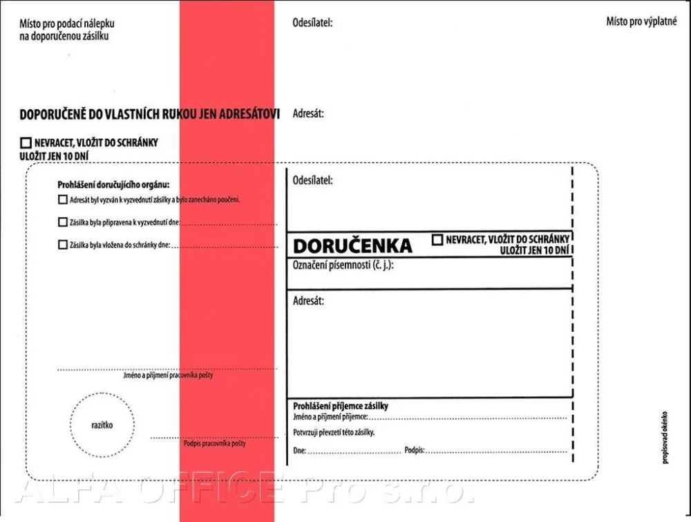 Obálky C5 s doručenkou, vytrhovací okénko - s červeným pruhem / 1000 ks Výhodná Nabídka
