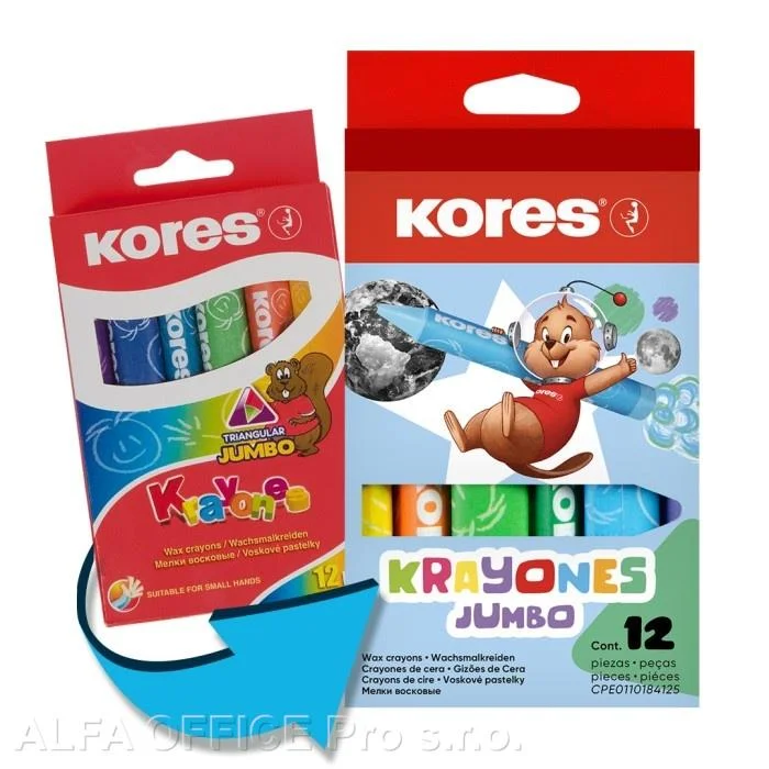 Voskové pastelky trojhranné Kores Kraynones - 12 barev / Jumbo Odeslání Ihned
