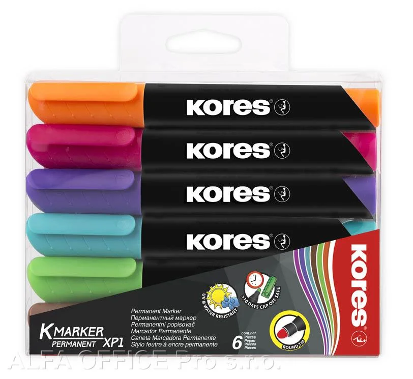 Popisovač Kores K-Marker Permanent - sada 6 ks / kulatý hrot Cenová Bomba