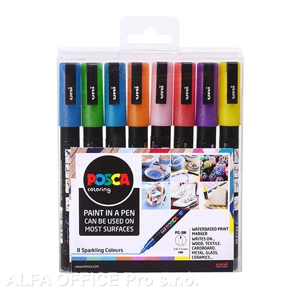 Značkový Posca popisovač - sada 8 ks / třpytivé barvy