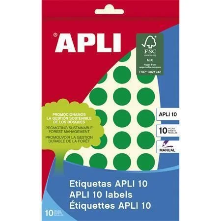 Etikety, kruhové, zelená, průměr 16mm, na ruční popis, 432 ks/bal., APLI ,balení 8 ks Sezónní Sleva