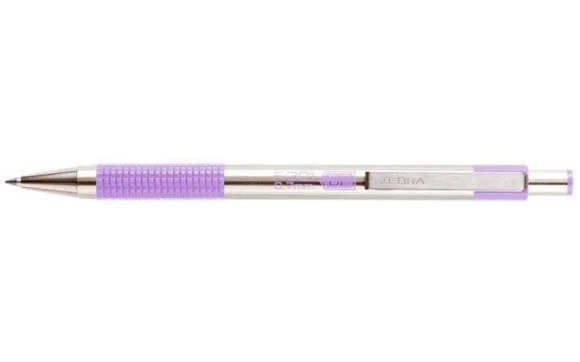 Dokud Zásoby Vydrží Kuličkové pero F 301, modrá, 0,24 mm, fialové tělo z nerezové oceli, ZEBRA 90708