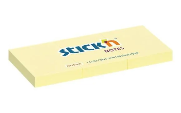 Samolepicí bloček, pastelově žlutá, 38 x 51 mm, 3x 100 listů, STICK N 21003 ,balení 300 ks Akční Cena
