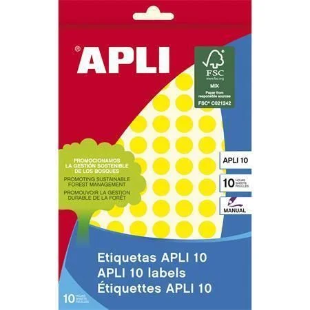 Cenově Výhodný Etikety, kruhové, žlutá, průměr 10mm, na ruční popis, 1008 ks/bal., APLI ,balení 8 ks
