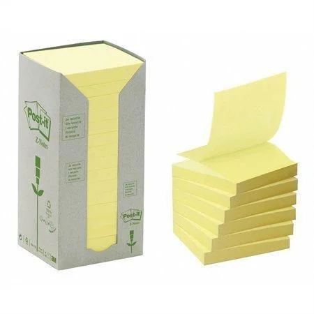 Samolepicí bloček Nature, žlutá, Z, 76 x 76 mm, 16x 100 listů, recyklovaný, 3M POSTIT 7100172251 ,balení 1600 ks Akční Cena