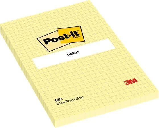 Samolepicí bloček, žlutá, 101 x 152 mm, 6x 100 listů, čtverečkovaný, 3M POSTIT 7100172739 ,balení 100 ks Tovární Cena