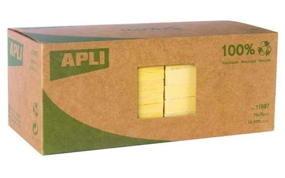 Top Prodej Samolepicí bloček CLASSIC RECYCLED, žlutá, 75 x 75 mm, 12x 100 listů, recyklovaný, APLI 11987 ,balení 100 ks