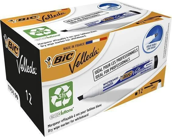 Aktuální Popisovač na tabuli Velleda ecolutions, černá, 3,7-5,5 mm, klínový hrot, BIC 904946