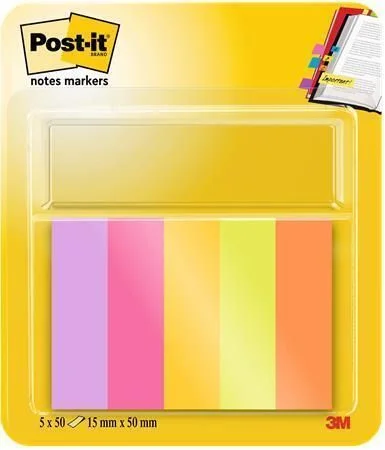 Samolepicí záložky, mix barev, 15 x 50 mm, 5x 50 listů, 3M POSTIT 7100259441 ,balení 250 ks Oblíbený