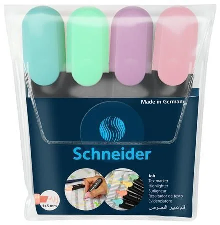 Zvýrazňovač Job Pastel, sada 4 pastelových barev, 1-5 mm, SCHNEIDER Aktuální