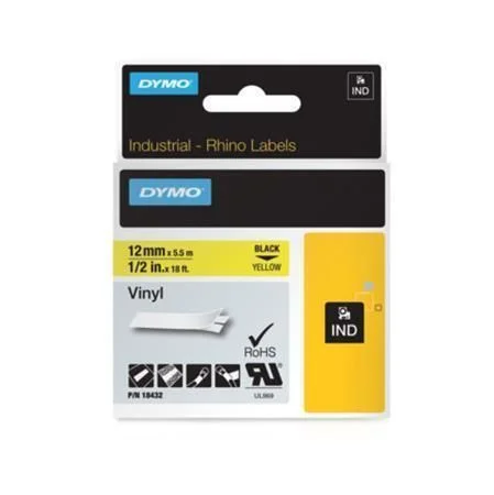 Nejprodávanější Feliratozógép szalag, vinil, 12 mm x 5,5 m, DYMO Rhino, sárga-fekete