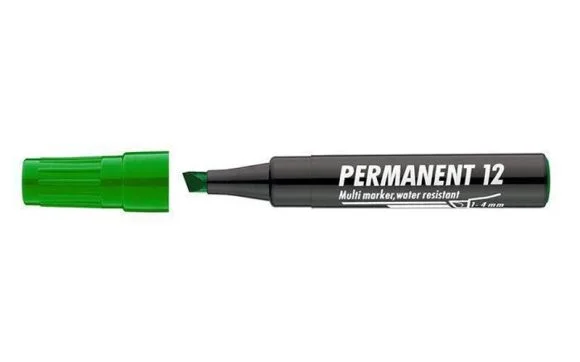 Permanentní popisovač Permanent 12, zelená, 1-4mm, klínový hrot, ICO Vysoce Kvalitní