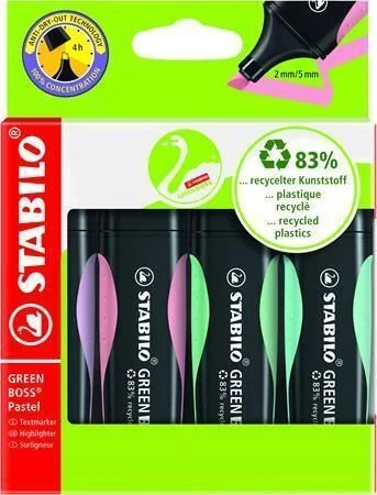Zvýrazňovače Green Boss Pastel, sada 4 barev, 2-5 mm, STABILO Omezená Nabídka