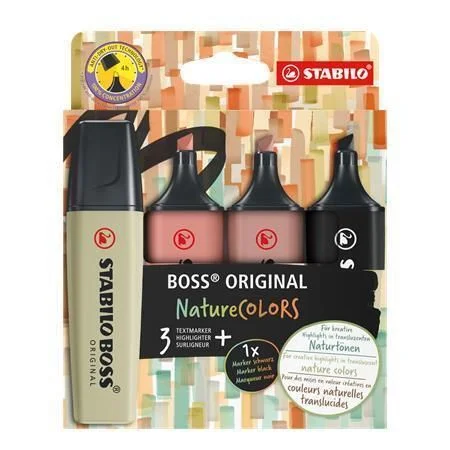 Zvýrazňovač BOSS original NatureCOLORS, 4 barvy, 2-5 mm, STABILO 70/4-2-3 Nízká Cena
