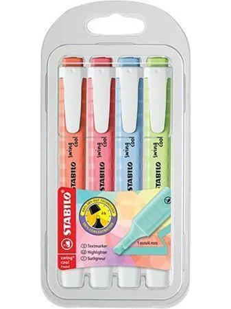 Zvýrazňovače Swing Cool Pastel, sada, 4 barvy, 1-4 mm, STABILO Levný