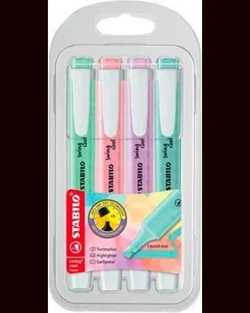 Zvýrazňovače Swing Cool Pastel, sada, 4 barvy, 1-4 mm, STABILO 275/4-08-02 Must-Have