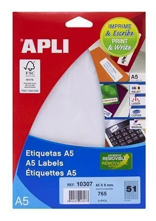 Etikety, 45 x 8mm, snímatelná, na šperky, 765 ks/bal., A5, APLI ,balení 15 ks Časově Omezené
