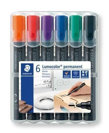 Sleva Permanentní popisovač Lumocolor 352, sada, 6 barev, 2 mm, kuželový hrot, STAEDTLER 352 WP6