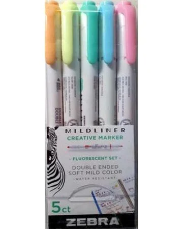 Jen Po Omezenou Doba Sada zvýrazňovačů Mildliner Fluorescent, 5 barev, 1,0 / 3,5 mm, oboustranný, ZEBRA 8105