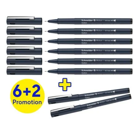 Fineliner Schneider Pictus (sada 6+2 ks) - černá náplň Akční Cena